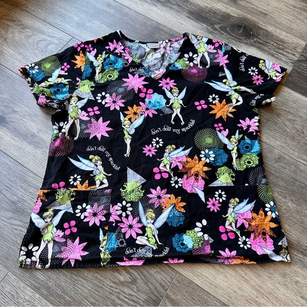 Tinker Bell Women’s Scrub Top Size L/G Nurse Doctor Pediatric